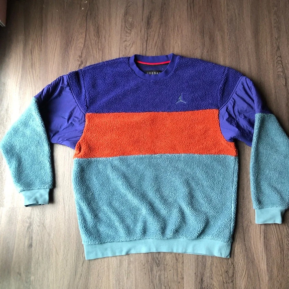 Jordan Other - Nike Air Jordan Tri Color Sherpa Crewneck Pullover Sweatshirt Men’s Size Large